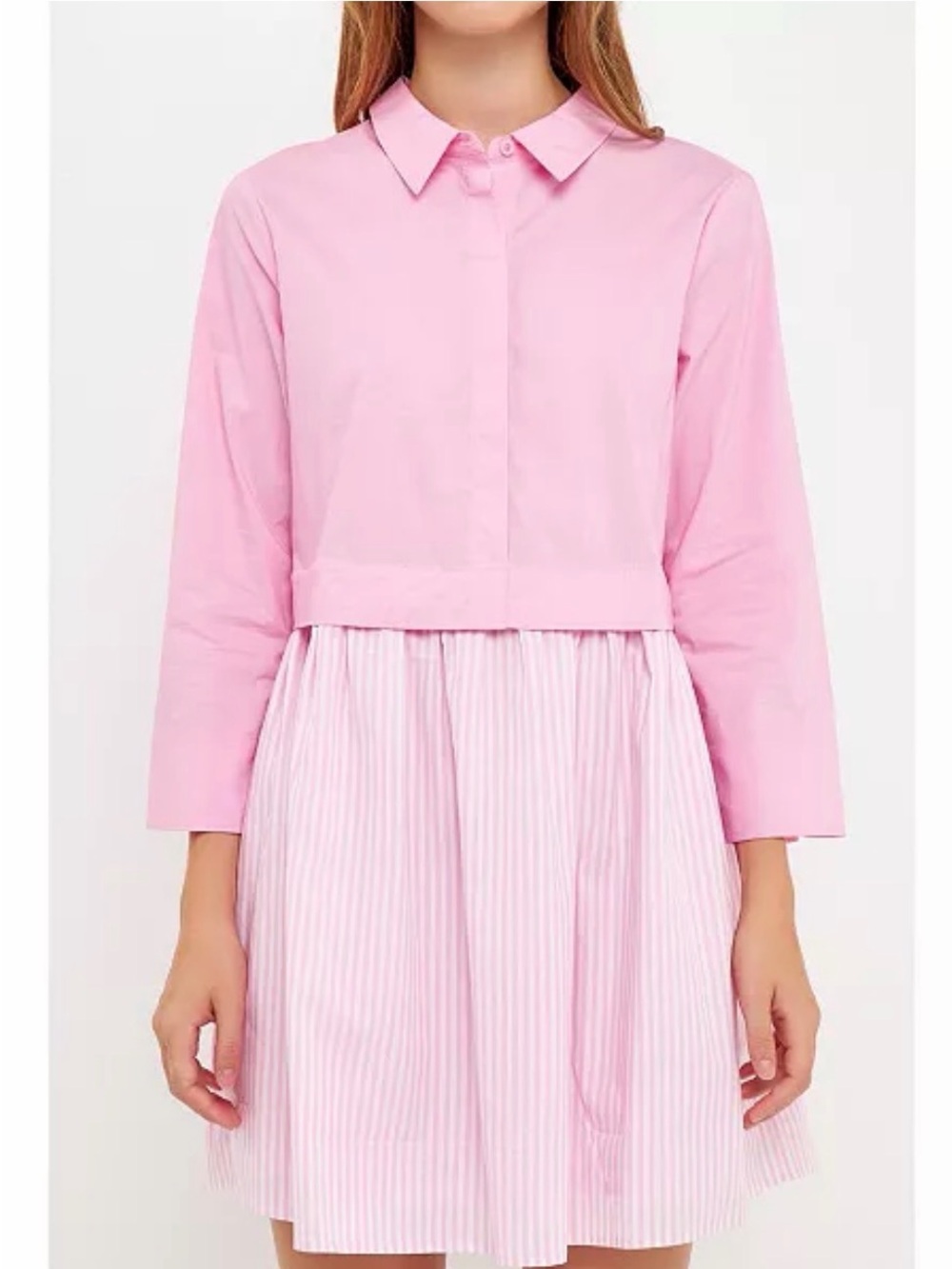English Factory Light Pink Stripe Contrast Button-Down Shirt Mini Dress Sz XS
